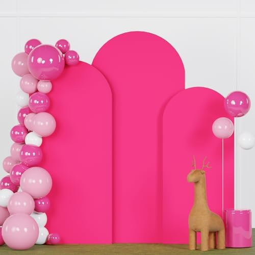 FANPROMS Spandex Arch Cover Set of 3 Hot Pink 4 5 6FT Fuchsia Arch Backdrop Cover Stretchy Arch Stand Cover Small Round Top Backdrop Cover Double Sided Arch Covers for Party Wedding Banquet by FANPROMS