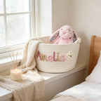 Large Personalized Baby Basket - Custom Name Cotton Rope Diaper Storage Organizer, Decorative Woven Nursery Hamper, Infant Gift For Boys Girls(M:35X13X19CM) - Image 3