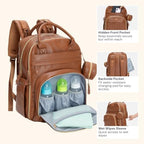 BabbleRoo Leather Diaper Bag Backpack - Baby Essentials Travel Baby Bag, Multi function, Water Resistant, with Changing Pad, Stroller Straps & Pacifier Case – Unisex, Natural Brown - Image 6