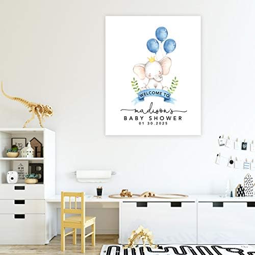 Andaz Press Custom Large Baby Shower Canvas Welcome Sign, 16 x 20 Inches, Baby Elephant and Baby Blue Balloons, Guestbook Alternative, Personalized Sign Our Canvas, for Elephant Baby Shower, Sprinkle - Image 4