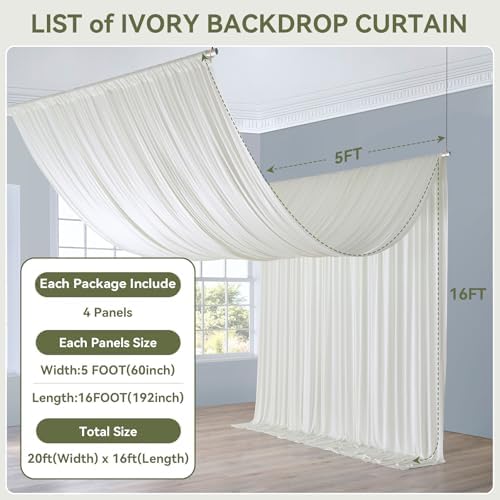 20x16ft Ivory Backdrop Curtains for Wedding Party, 4 Panels 16 ft Long Back Drop Cloth, Wrinkle-Free Polyester Drapes for Birthday, Baby Shower, Stage Photography Background - Image 6