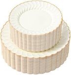 Lullaby 96PCS Ivory Scalloped Plastic Plate with Gold Rim for Party Wedding by LULLABY