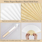MCEAST 120 Pieces Wedding Handheld Paper Fans White Bamboo Folding Paper Fan with 120 Organza Bags Foldable Cool Wedding Favors Wedding Fans for Guests Party Favors DIY Decoration - Image 3