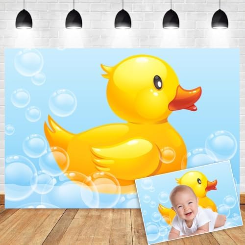 Rubber Duck Backdrop Yellow Duck Themed Baby Shower Background for Photography Swimming Duck Bubbles Child Kids Baby Shower Newborn Birthday Party Decoration Banner Photoshoot Backdrops 20x10ft by OERJU