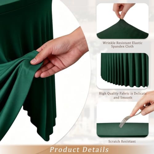 Dark Green Round Spandex Tablecloths, 5FT/60In Stretchy Table Cloth with Skirt, 4 Pack Washable Fitted Tablecloth, Circle Wrinkle Free Table Cover for Party Dining Banquet Events - Image 4