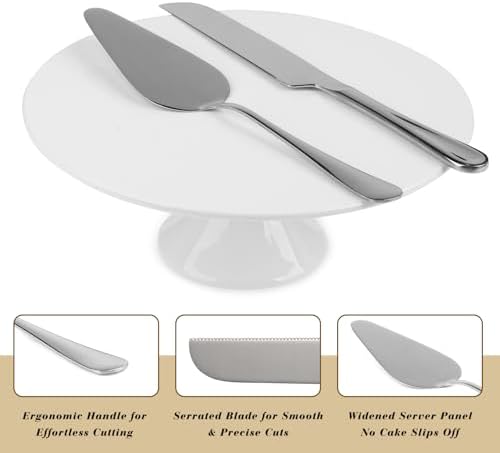 10 Inch White Porcelain Wedding Cake Stand with Knife and Server Set - Image 6