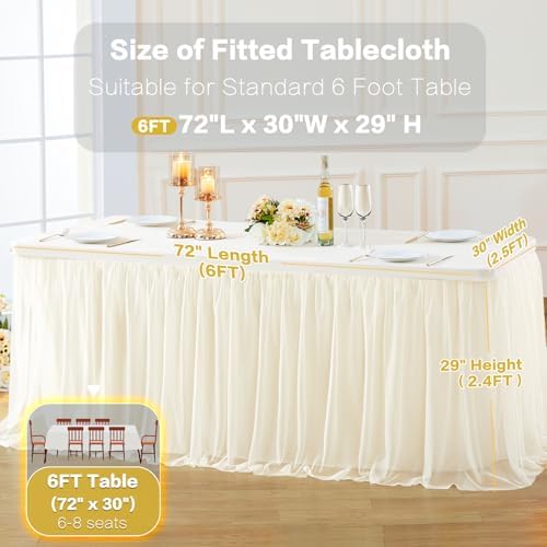 2 Pack Champagne Table Cloth for 6 Foot Rectangle Tables, Stretch Fitted Tulle Table Covers Skirt, Rectangular Ruffle Tutu Tablecloth Wedding Banquet Baby Shower Cake Tablecloths Decorations - Image 5