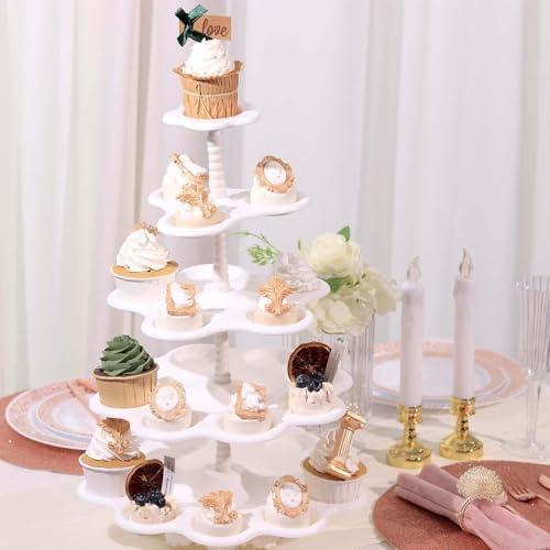 Efavormart 5-Tier Scallop Edge Cupcake Stand High Capacity 27-Cupcake Holder Tower for Party Hosting & Large Buffets - 18" Tall - Image 2
