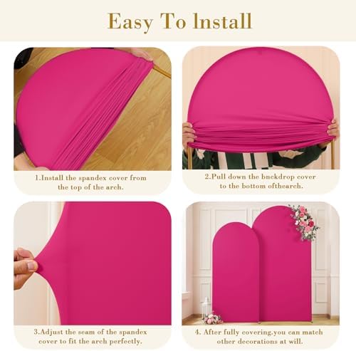 Hot Pink Arch Cover 2 Set-7.2FT, 6FT Arch Backdrop Cover Spandex Fitted Wedding Arch Stand Covers for Bridal Shower Baby Shower Birthday Party Ceremony Banquet Photo Background Decorations - Image 6