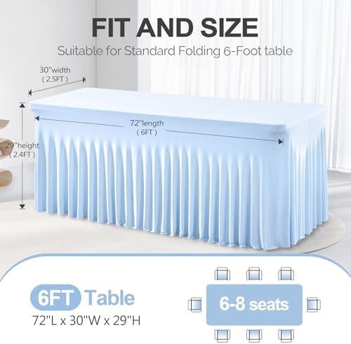 PARTISKY Blue Spandex Tablecloth for 6ft Rectangle Tables, Stretchable Table Cover Skirt for Folding Tables Weddings Parties Banquets Events Trade Shows and Dessert Table - Image 4