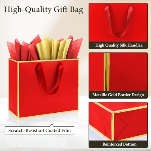 Addblu 24 Pack Red Large Gift Bags with Handles & 72 Tissue Papers - Image 3