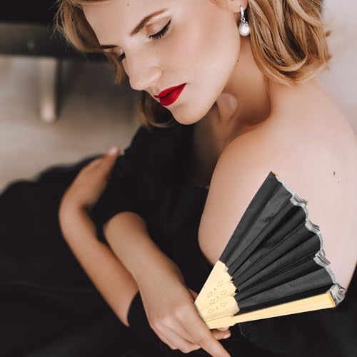 Blulu 40 Pcs Black White Hand Fans Bulk Folding Bamboo Silk Foldable Handheld Fan for Women DIY Line Dance Clapping Popping Wedding Bridal Shower Baby Shower Birthday Party Favors Gift Decoration - Image 2