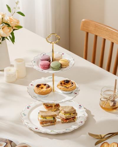3 Tier Cupcake Stand, Ceramic Tiered Serving Stand - Image 5