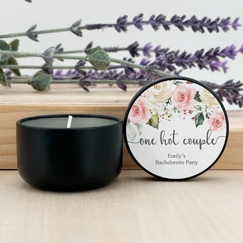 Custom Candles, Personalized Candles White and Pink Roses, Bulk Candles, Candle Favors, Candle Wedding Favors (Set of 10) (Black Tin), 9508825-01 - Image 3