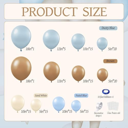 148 Pcs Bear Baby Shower Decorations Balloon Metal Arch Backdrop Stand and Cover Set Decor Dusty Blue and Brown Balloon Arch Kits Bear Baby Shower Gender Reveal Birthday Party Decorations - Image 6