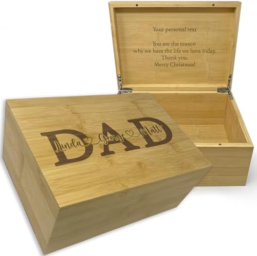 Dad Gifts from Son Custom Engraved Wooden Box with Kids Names Bamboo by TopObsession