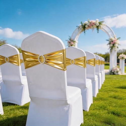 Pack of 100 Metallic Gold Chair Sashes Bows, Chair Bands Silver Buckle - Image 5