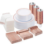 BESTVIP 350 PCS Rose Gold Disposable Plastic Dinnerware Set for 50 Guests by Bestvip