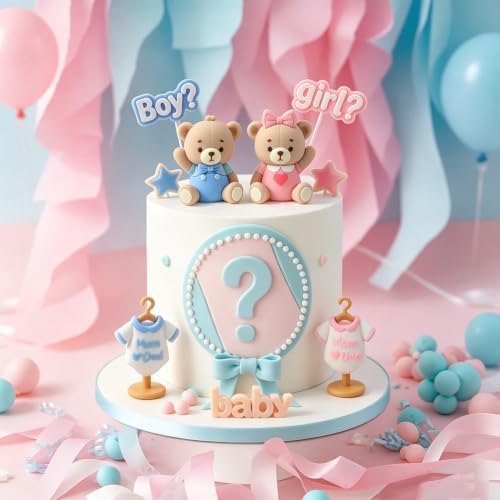 13-Piece Gender Reveal Cake Topper Set, Bear Star Decorative Cake Picks - Image 2