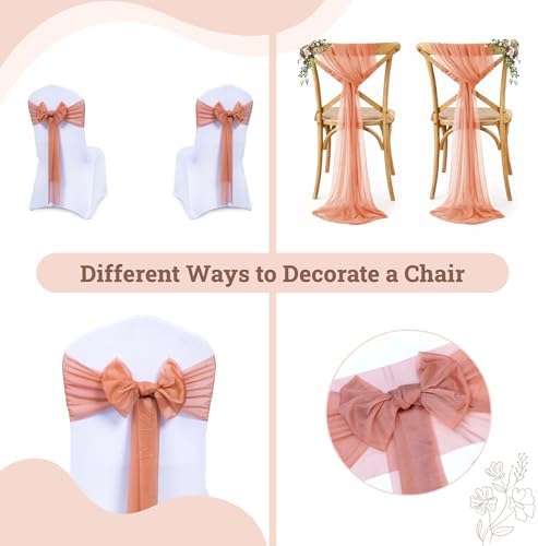 Pack of 200 Chiffon Chair Sashes for Wedding & Event Décor - Coral Peach - Image 4