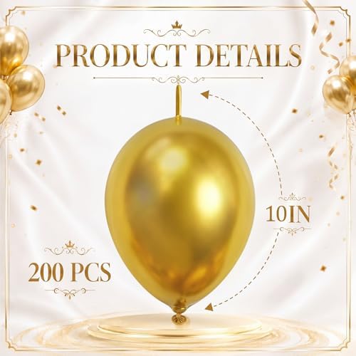 Gejoy 200 Pcs Link Balloons Latex Party Decor,Metallic Gold,10 Inch - Image 2