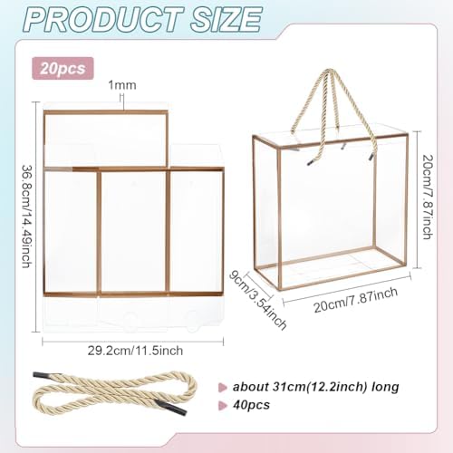 BENECREAT 20-Pack Transparent Favor Boxes, 7.87x7.87x3.54 Inch PET Plastic Gift Boxes with Gold Border, Durable Rectangle Party Box for Weddings Birthdays Parties - Image 2