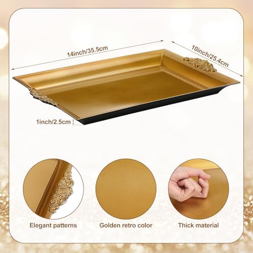 Gold Tray 14 x 10 Decorative Serving Tray 4 Pcs,Rectangle - Image 3