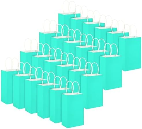 DjinnGlory 100 Pack Small Size Teal Blue Paper Gift Bags with Handles Bulk 9x5.5x3.15 Inch for Holiday Birthday Wedding Baby Shower Party Favors, Business Merchandise Shopping Bags - Image 2