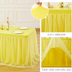 HB HBB MAGIC Yellow Table Cloth Spandex Table Covers 8ft Fitted Tulle Tablecloth Rectangular Desk Skirt Stretch Table Cloths Covers Party Banquet Birthday Baby Shower Wedding Table Cloth, 2 Pack - Image 4