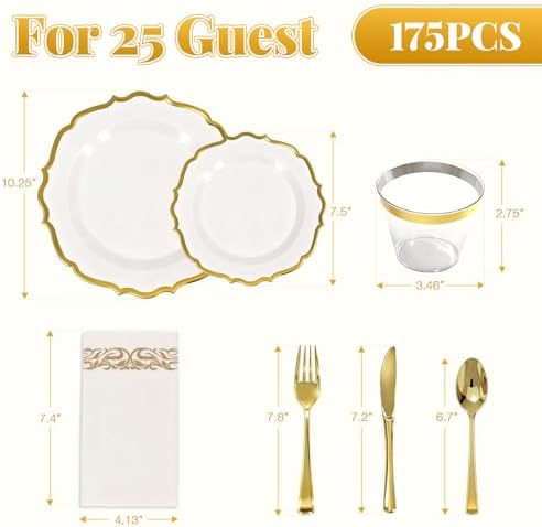 Glowserve 175 Piece Disposable Plastic Plates Dinnerware Set for 25 Guests - Image 4