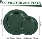 FLOWERCAT 200PCS Dark Green Plastic Plates Disposable Plates for Party - Heavy Duty Plastic Plates - 10" &7" Plate for 100 Guests New Year Parties and Events - Image 2