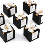 Affrolling 50 Pcs Wedding Favor Boxes, Square Flower Gift Box Party, Black by Affrolling