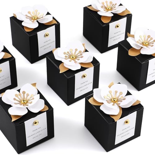 Affrolling 50 Pcs Wedding Favor Boxes, Square Flower Gift Box Party, Black by Affrolling