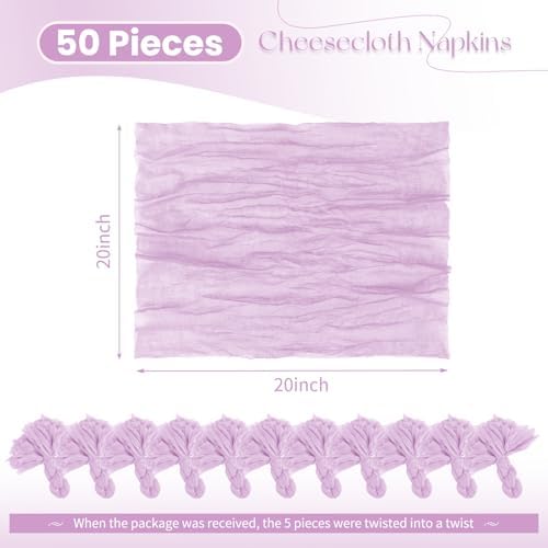 50 Pack Lavender Cloth Napkins 20x20 Inch Cheesecloth Napkins - Image 2