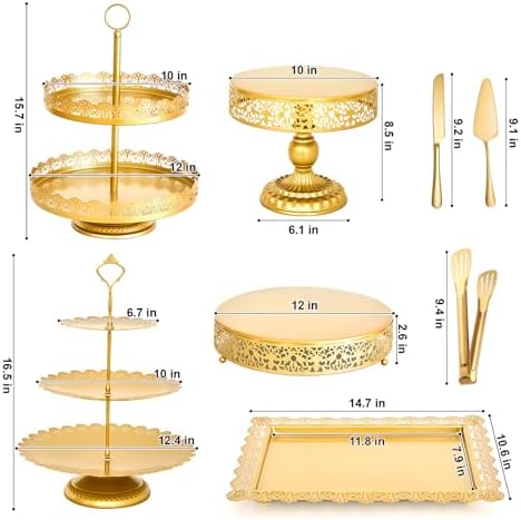 11 Pcs Gold Dessert Table Display Set, Metal Cake Stand Platters - Image 5