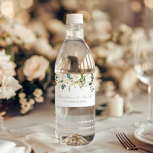 Personalized Water Bottle Labels with Choice of 30 Flower Styles - Choose Font and Pre-Made Phrases or Design Custom Text - LABELS ONLY (010 White Flowers, 2 inch (8.5x2")) - Image 2