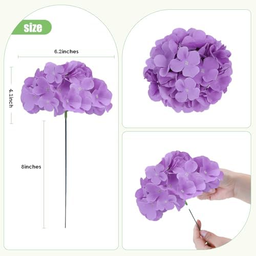 AVIVIHO 65pcs Lavender Fake Flowers Hydrangea Artificial Flowers Bluk (Not Squished, No Steaming Need) Hydrangeas Silk Flowers with Stems for Home Weddings,Table Centerpieces,Party Arch Decorations - Image 3