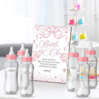 Trelaco 12 Pcs Pink Bow Themed Baby Shower Game Bottle Chug Wooden Sign Set - Image 5