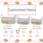Personalized Baby Name Basket with Handles,Custom Diaper Caddy Cotton Rope Basket,Baby Stuff Organizer Storage Bin for Nursery Toy Room Bedroom Bathroom (White,L) - Image 4