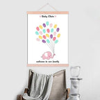 Pink Elephant Baby Shower Guest Book Alternative Customized Party Decorations Fingerprint Signature Sign in Book with Wood Hanger for Girls Communion Birthday Gift -80x120cm - Image 4