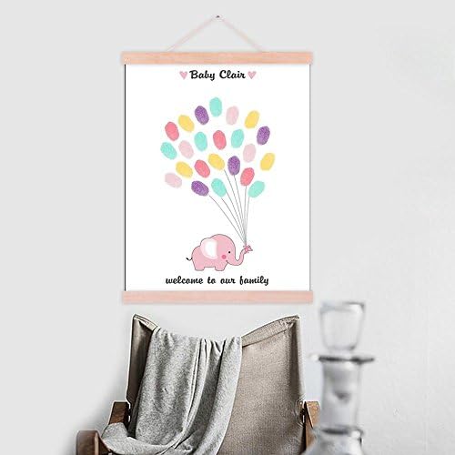 Pink Elephant Baby Shower Guest Book Alternative Customized Party Decorations Fingerprint Signature Sign in Book with Wood Hanger for Girls Communion Birthday Gift -80x120cm - Image 4