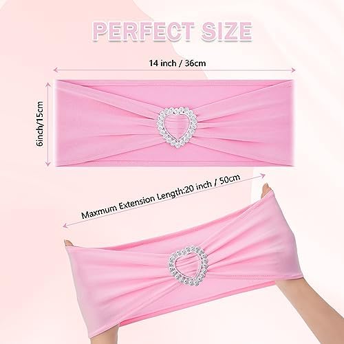 Pack of 120 Spandex Chair Sashes Bows Stretch Chair Cover Band with Buckle Slider Universal Elastic Chair Ties for Wedding Banquet Party Event Decoration (Pink) - Image 2