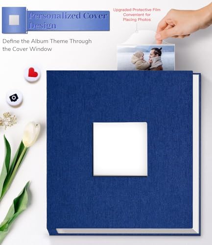 Artfeel Photo Album Self Adhesive Scrapbook Album for 3x5 4x6 5x7 8x10 Pictures,120 Pages Linen Cover with Display Window DIY Photo Book,Ideal Gifts for Family Travel Wedding Baby - Image 2