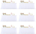 White Table Cloth 6 Foot Rectangle Spandex Table Covers 6ft Fitted Tulle Tablecloth Rectangular Desk Skirt Stretch Table Cloths Covers Party Banquet Birthday Baby Shower Wedding Table Cloth, 6 Pack by HBBMAGIC
