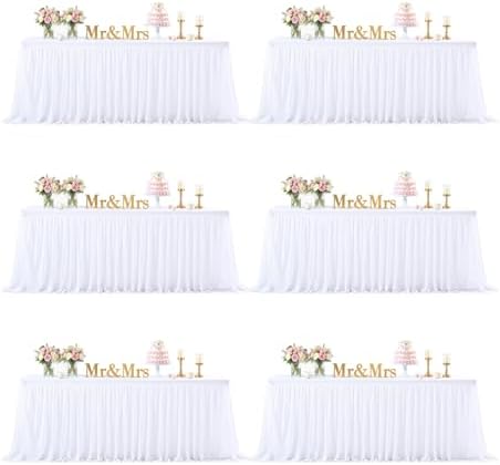 White Table Cloth 6 Foot Rectangle Spandex Table Covers 6ft Fitted Tulle Tablecloth Rectangular Desk Skirt Stretch Table Cloths Covers Party Banquet Birthday Baby Shower Wedding Table Cloth, 6 Pack by HBBMAGIC