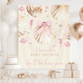 She'll Be Here Soon Baby Shower Decoration, Coastal Beach Baby Girl Party Sign, Seashell Ocean Theme Backdrop, Pink Under the Sea Sprinkle Banner, Nautical Coquette Nursery Photo Prop Decor by Unknown