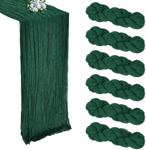 6 Pack Emerald Green Cheesecloth Table Runner 10Ft 23 x 120 Inch by RestfulGlow