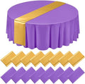 Tudomro 16 Pcs Purple and Gold Round Tablecloth and Satin Runner Set by Tudomro