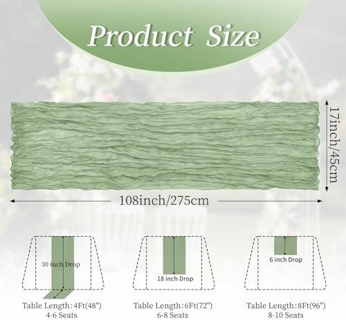 20 Pack Sage Green 17 x 108 Inch Cheesecloth Table Runner - Boho Gauze Sheer Fabric for Wedding Baby Shower Party Home Decor - Image 2