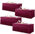Burgundy Table Cloth for 6 Foot Rectangle Tables Fitted Stretch Spandex Table Cover with Skirt 6ft Baby Shower Birthday Party Banquet Ruffle Burgundy Tablecloth Wedding Table Cloths Desk Skirt, 4 Pack by LittleFunny